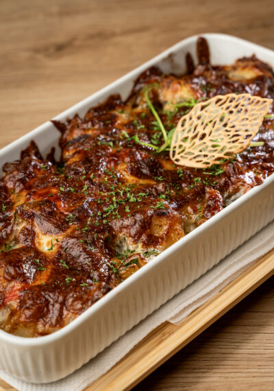Besütött sajtos gnocchi bélszíncsíkokkal